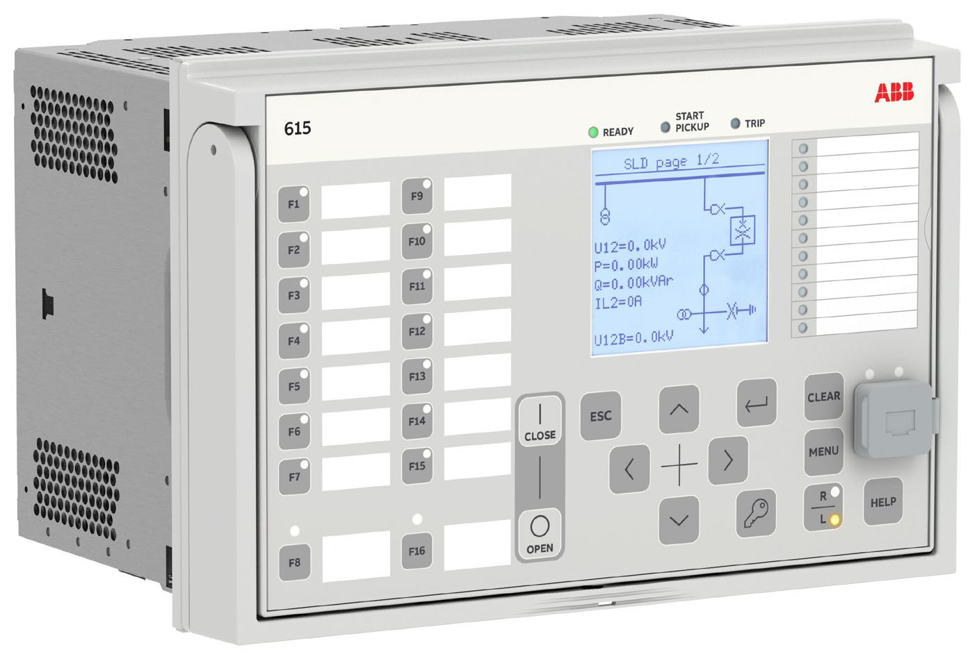 Electronic control panel with buttons and display screen.